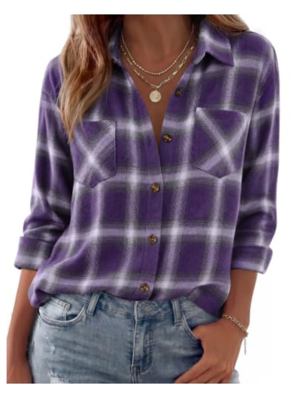 Plaid Flannel Button Down Shirt Long Sleeve Collared Casual Top